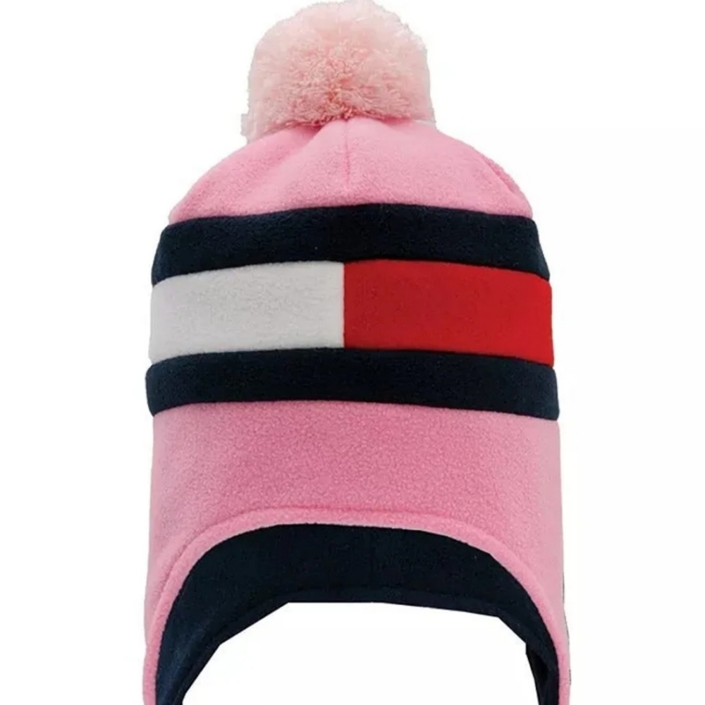 TOMMY HILFIGER Girls Fleece Flag Earflap Hat in Rose Shadow Girls 8-16 BNWT $60